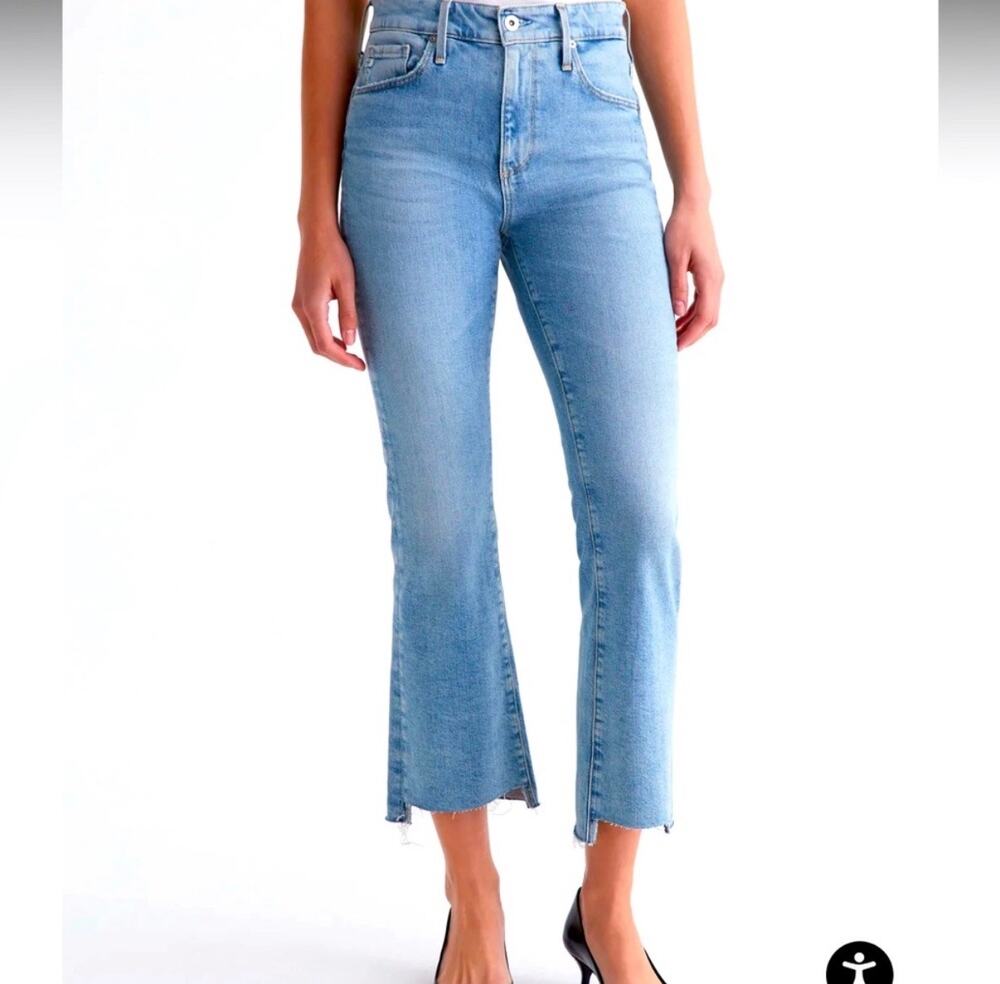 AG Adriano Goldschmied Wmns Med Demin Farrah Boot Crop Jeans Sz 28 Boho Festival